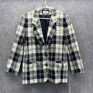Abercrombie & Fitch Blazer Womens Medium Black Plaid Two Button Lined Jacket